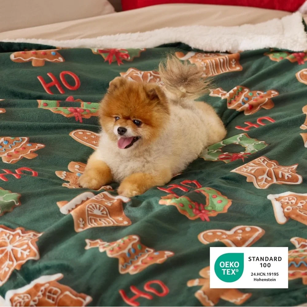 Holiday Gingerbread and Wreath Green Throw Blanket